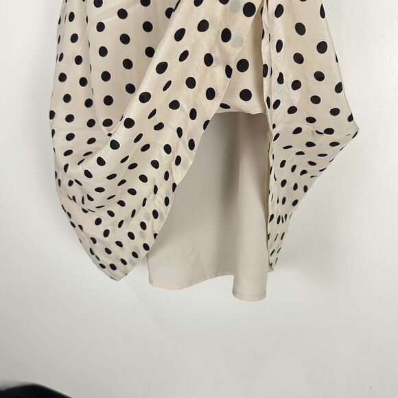 Patrizia Pepe 100%Silk Polka Dot Black Cream Dress Size 38 Cold Shoulder Lined - Picture 5 of 14